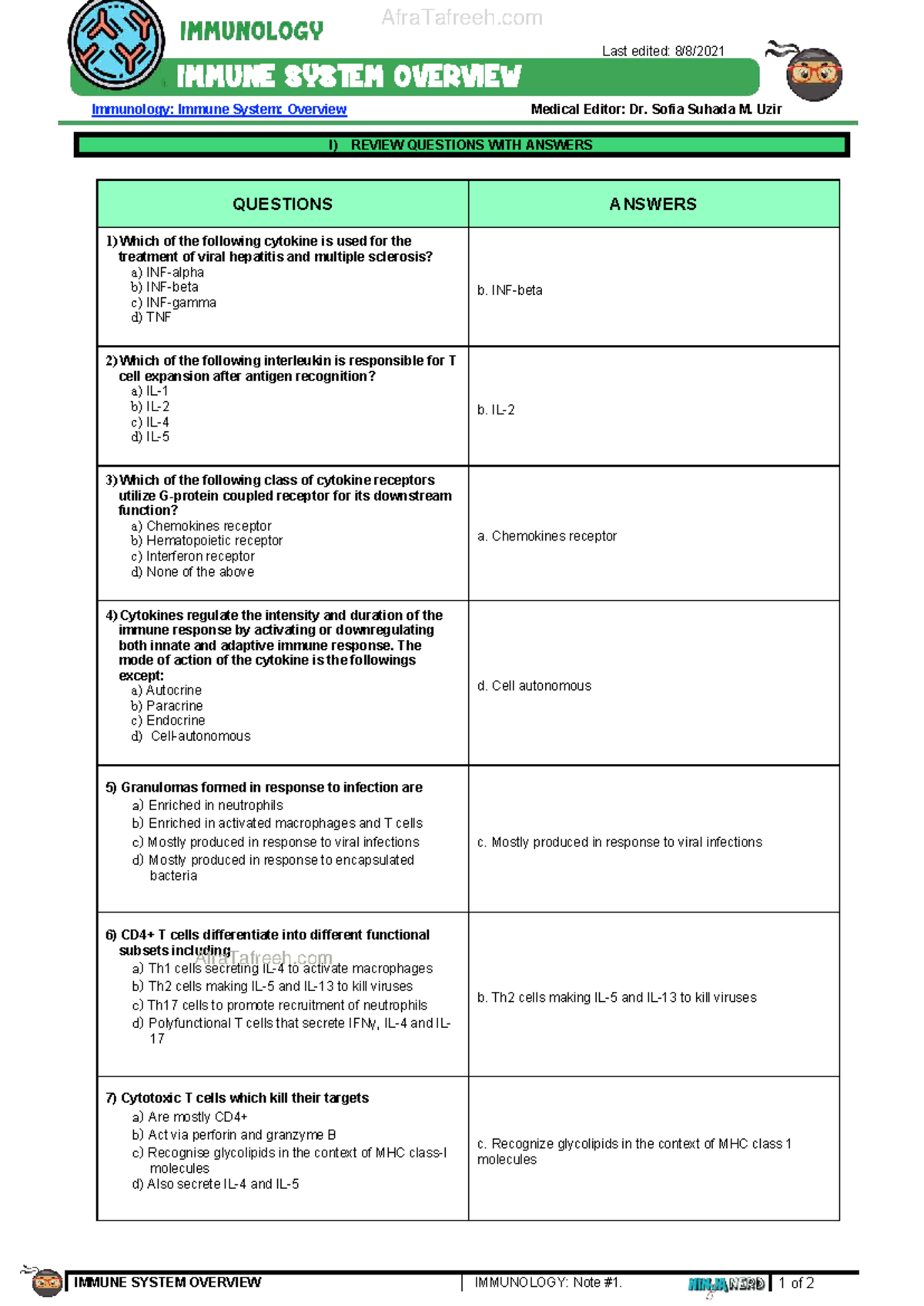 Immunology ATF: Overview of Immune System Review Questions - Studocu