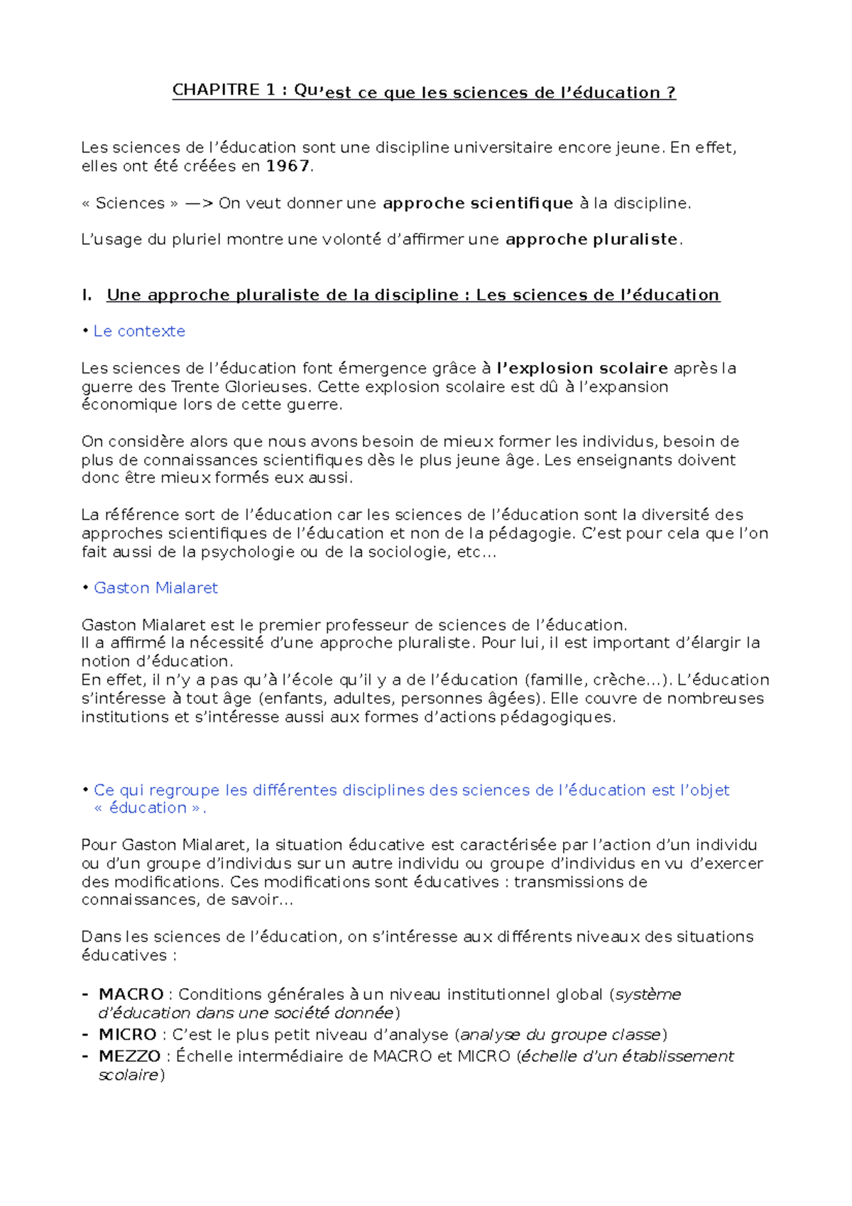 Chapitre 1 - Introduction aux Sciences de l'Éducation : Concepts clés ...