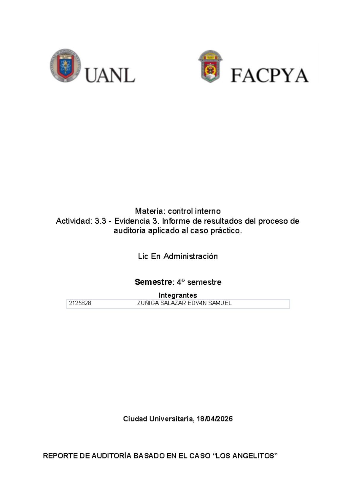 CINT-3: Informe de Resultados de Auditoría y Control Interno - Studocu