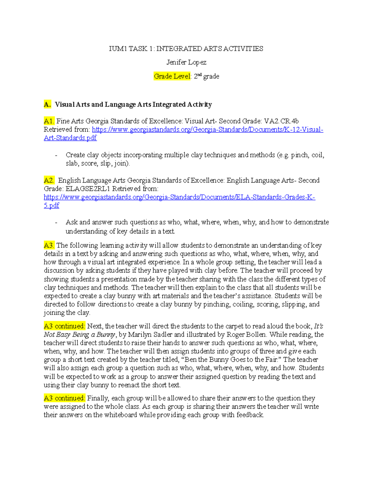 IUM1 TASK 1 Integrated ARTS Activities (1) - IUM1 TASK 1: INTEGRATED ...