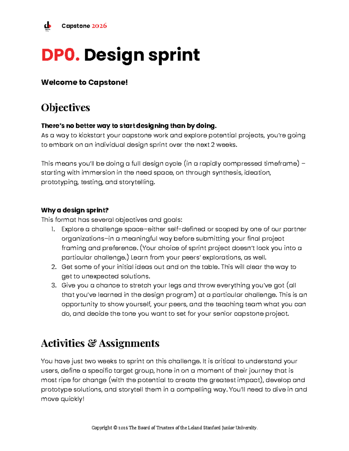 2026 Capstone DP0 Design Sprint Brief: Objectives & Activities - Studocu