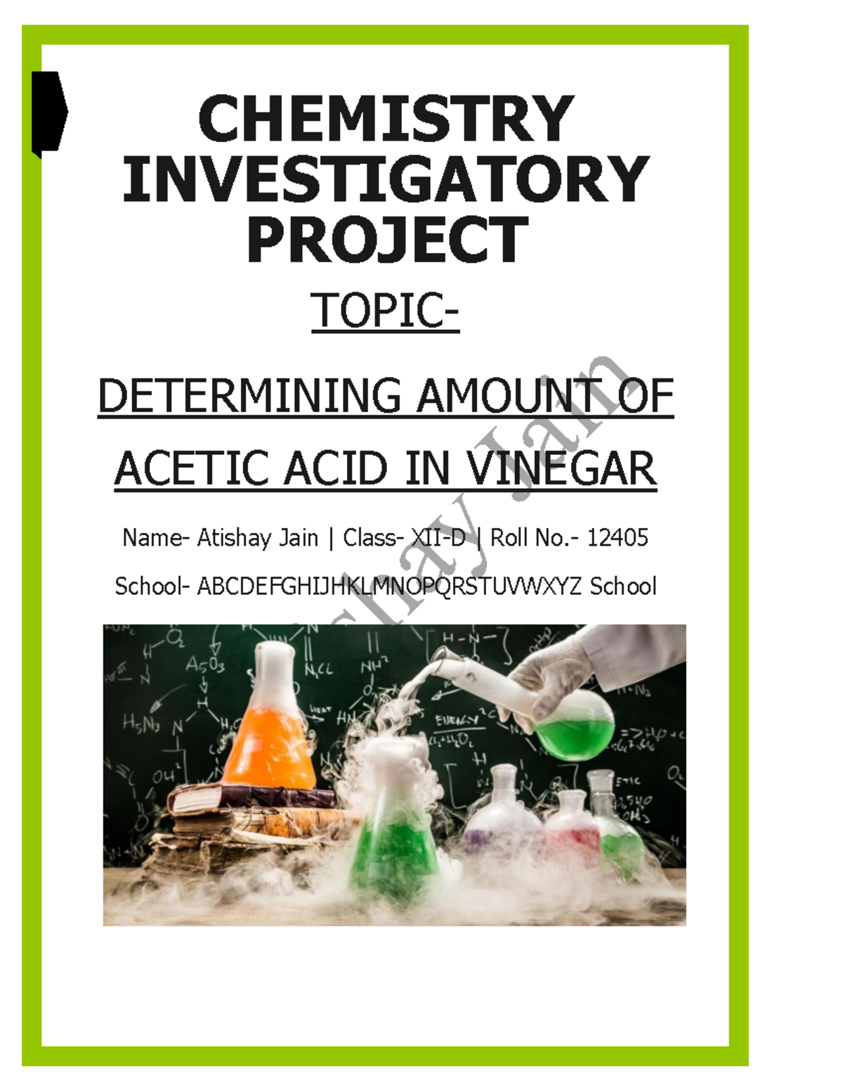 CHEMISTRY INVESTIGATORY PROJECT: DETERMINING ACETIC ACID IN VINEGAR ...