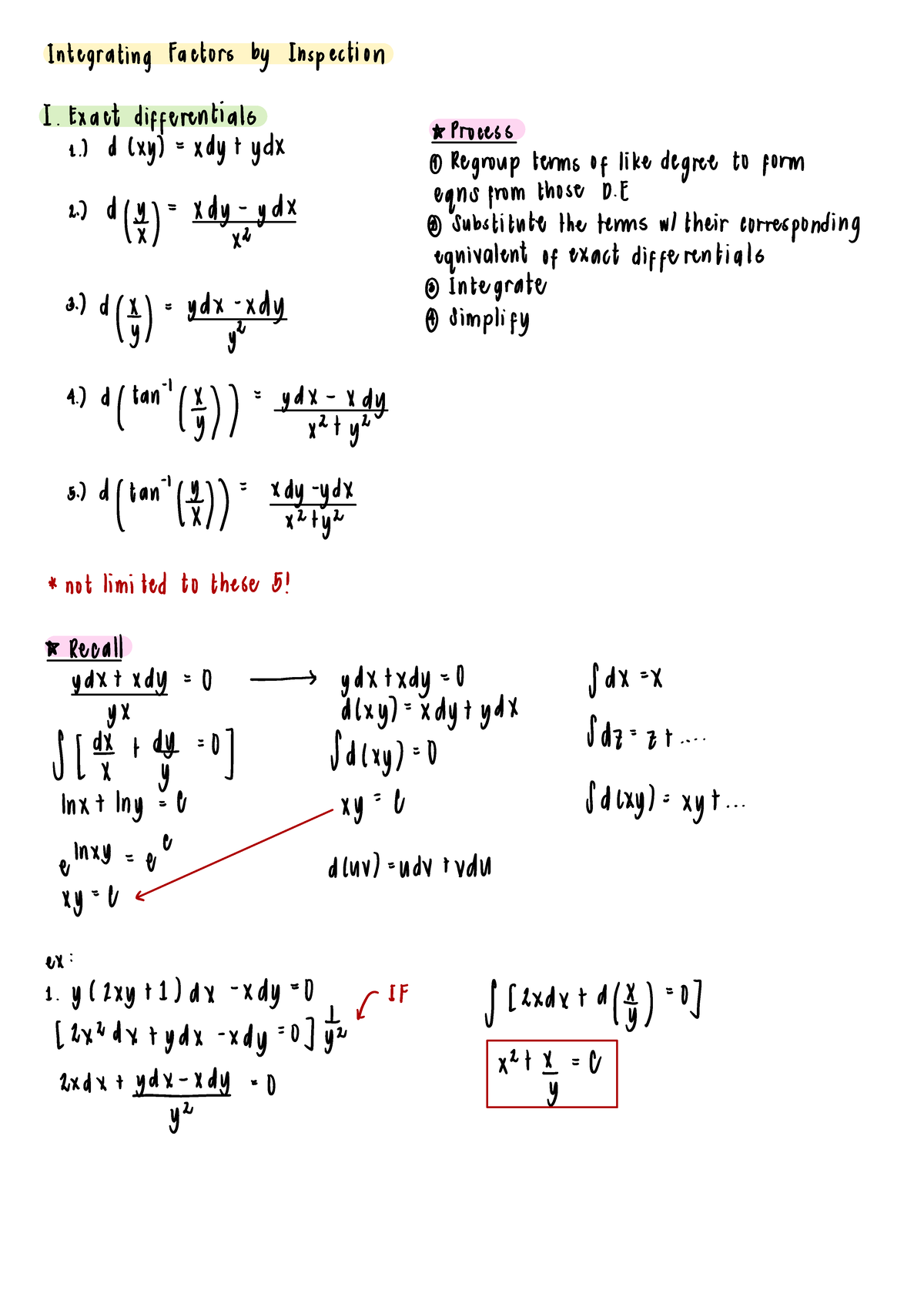 Enggmath-5 2-1 - SOLUTIONS - Integrating Factors Inspection I. Exact ...