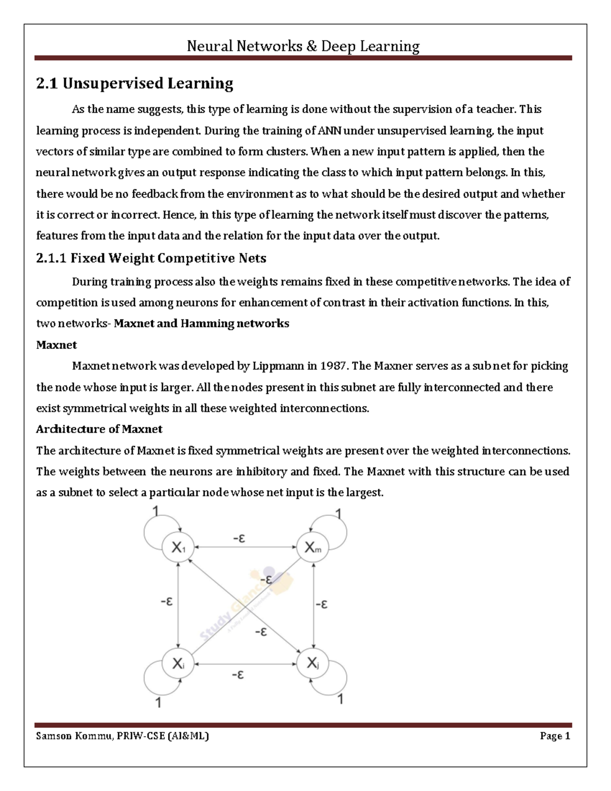 NNDL IV CSM UNIT 2 - NNDL NOTES - 2 Unsupervised Learning As the name ...