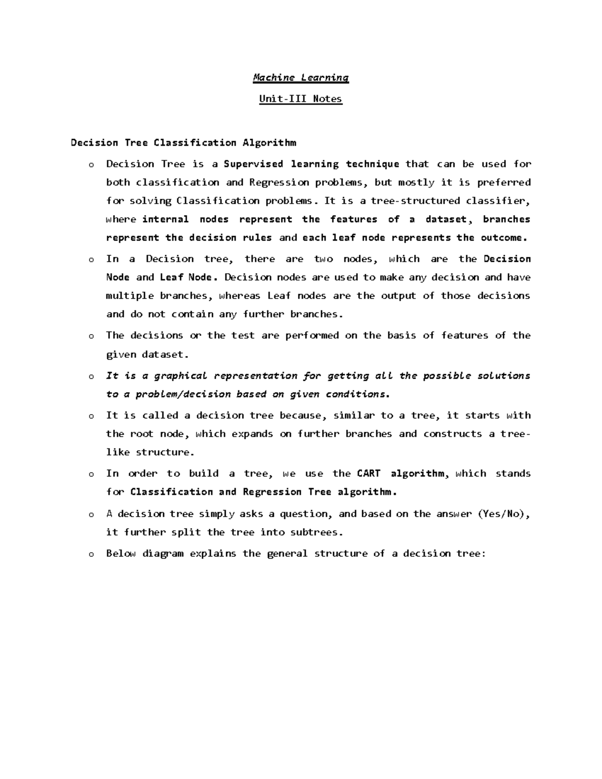 ML Unit-III Notes: Decision Tree Classification & Entropy Concepts ...