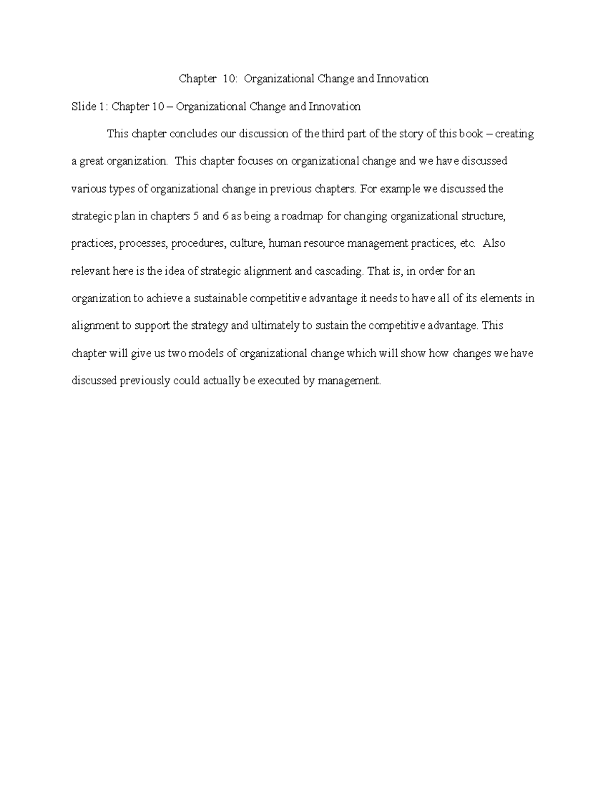 Organizational Change & Innovation: Chapter 10 Study Notes - Studocu