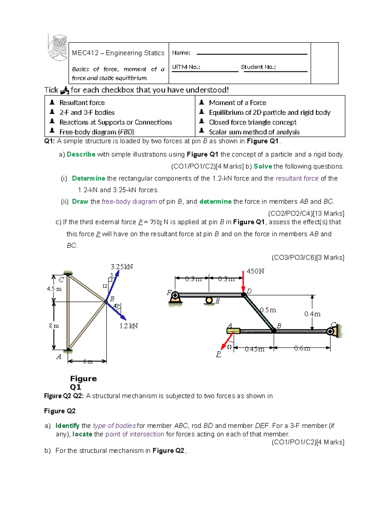 MEC412 Engineering Statics Lecture Notes: Chapter 1 Introduction S2023 ...