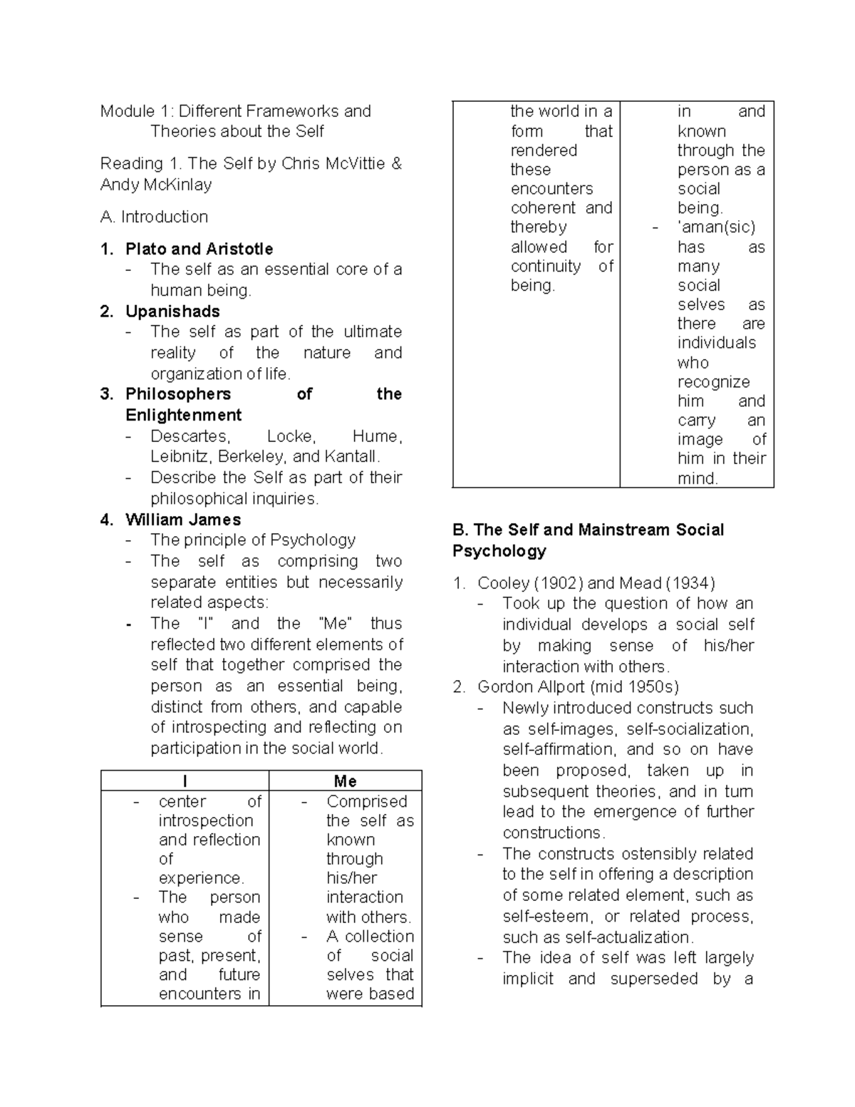 SAS 1st LE - Module 1: Theories and Frameworks of the Self - Studocu