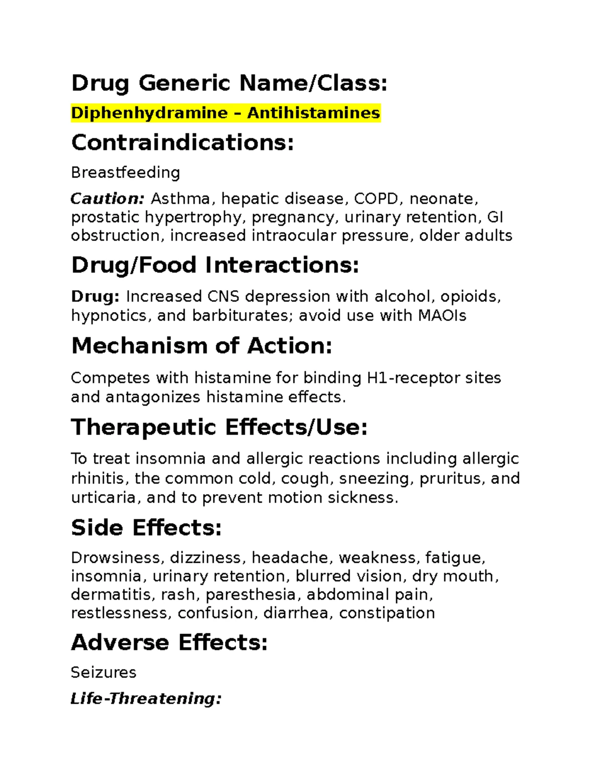 Acetaminophen Drug Card - Drug Generic Name/Class: Acetaminophen