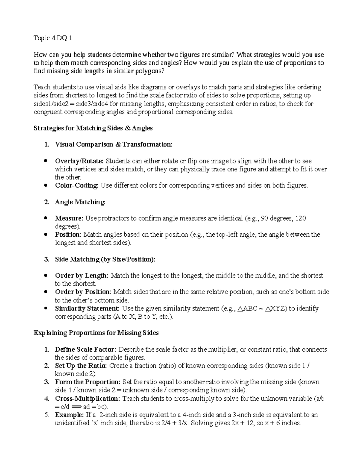 Topic 4 DQ 1 - Strategies for Teaching Similar Figures and Proportions ...