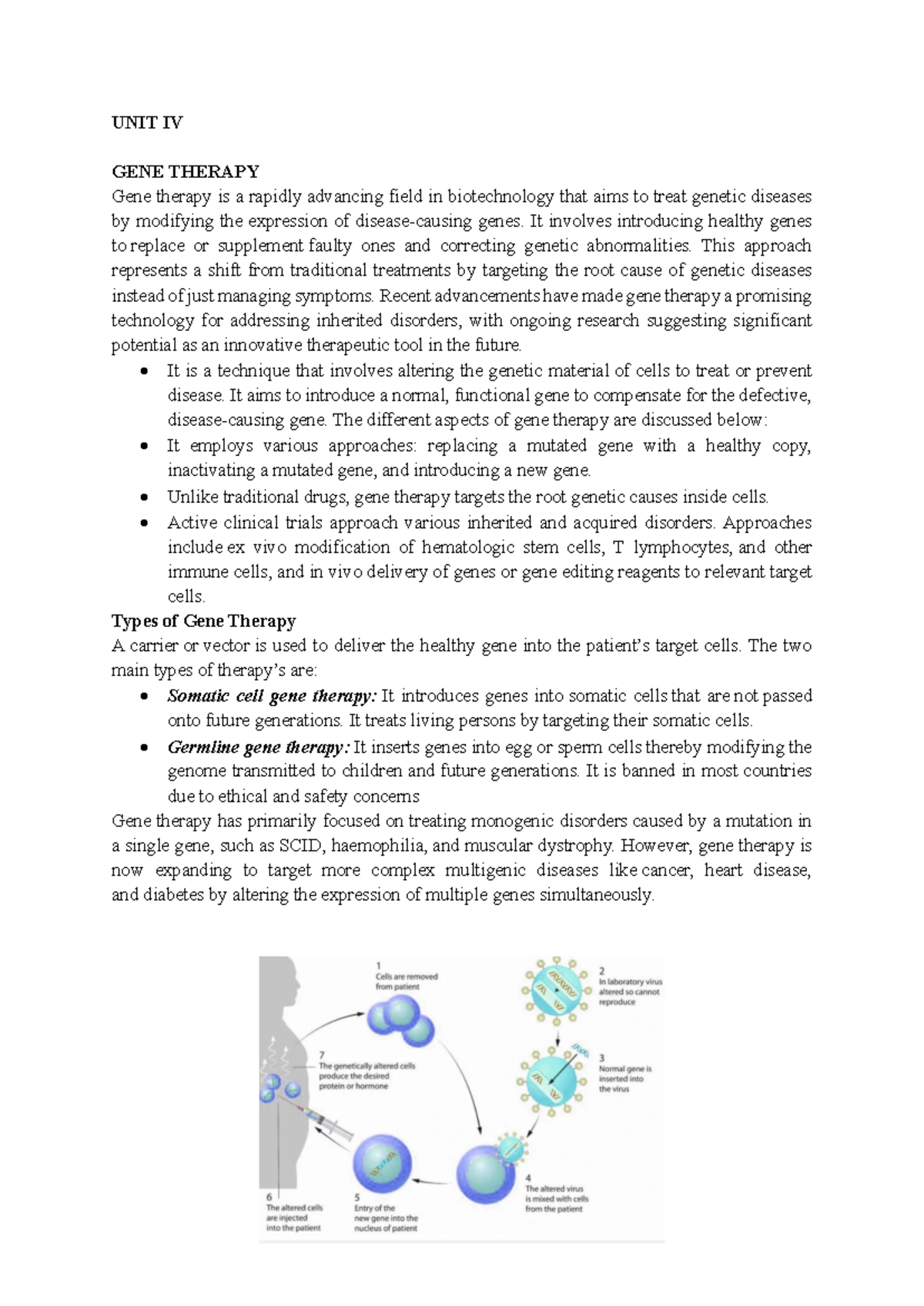 UNIT IV - GENE THERAPY: Advances, Techniques, and Ethical ...