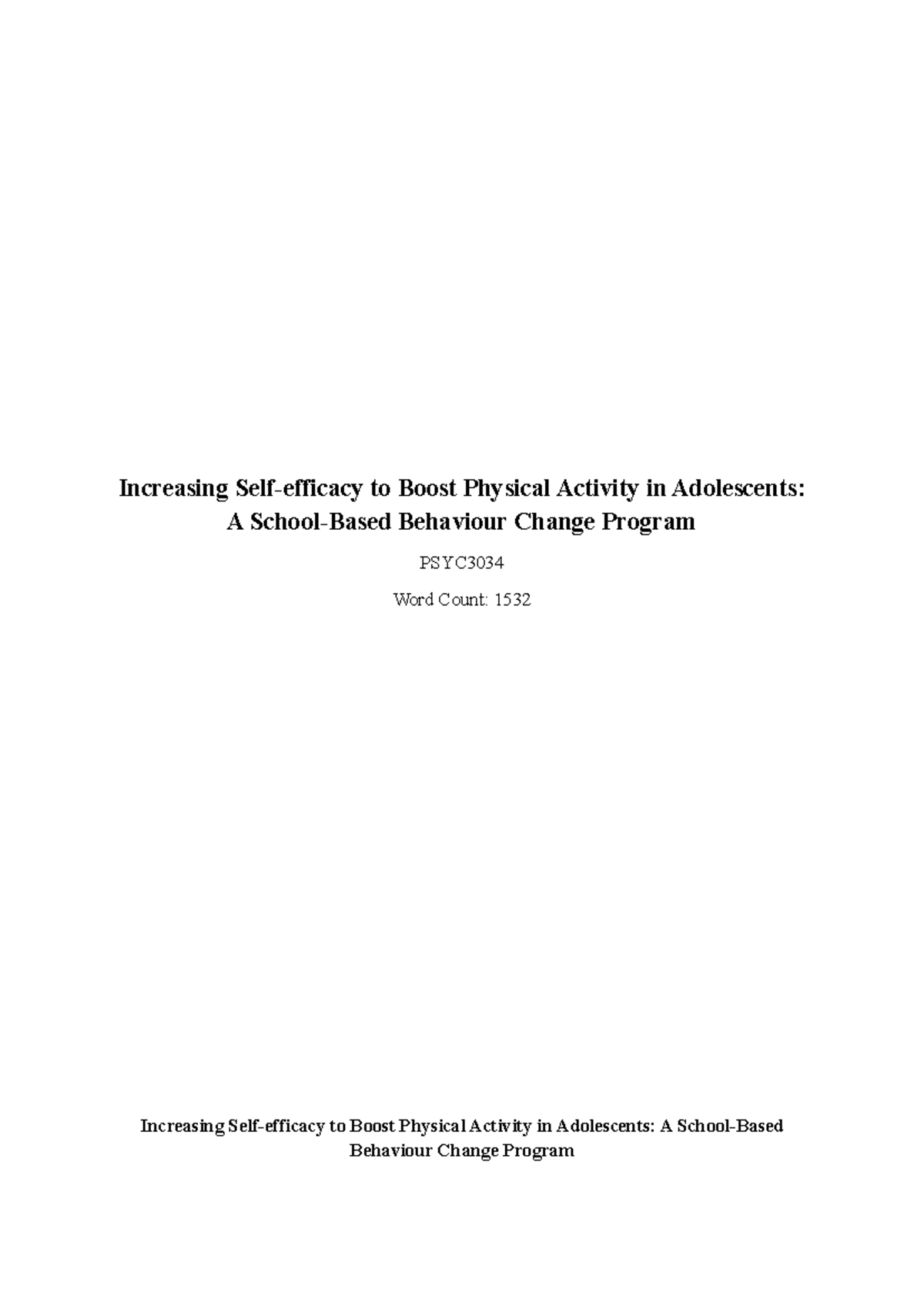 PSYC3034 Behaviour Change Program: Enhancing Adolescent Physical ...