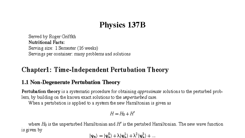 137B formulas solutions final Nice problem 4pertebration - Physics 137B ...