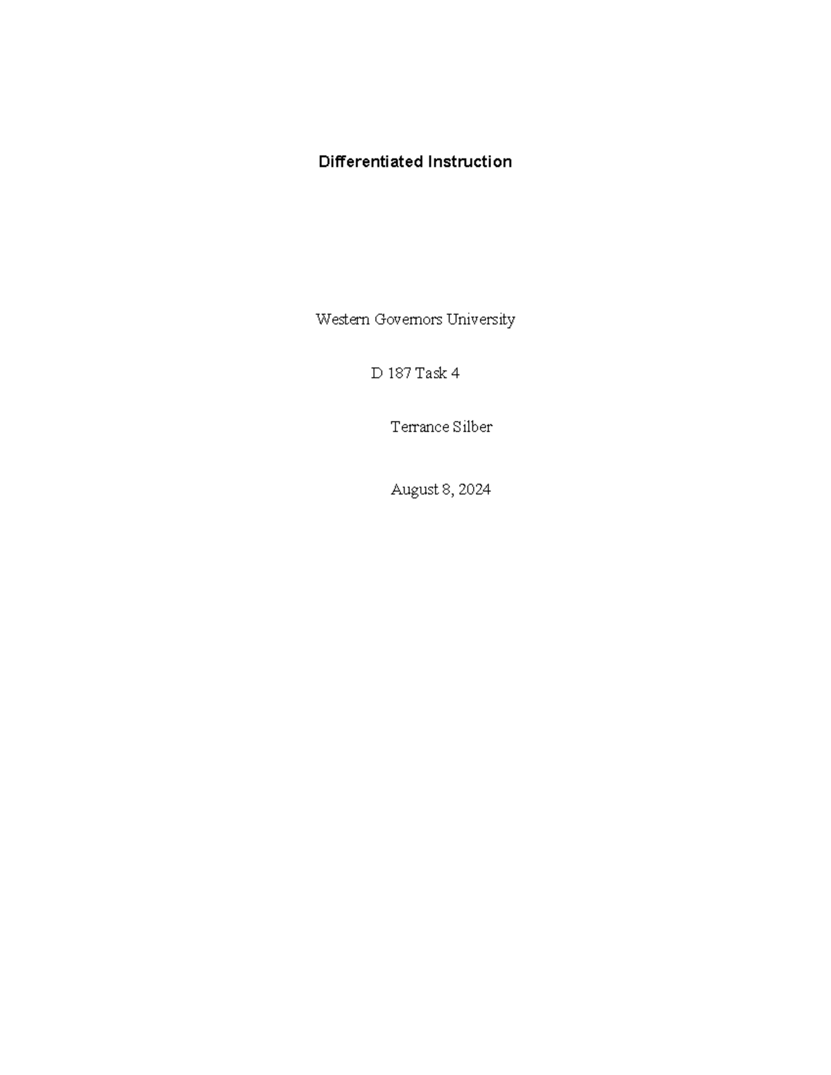 D 187 Task 4 - Passed - Differentiated Instruction Western Governors ...