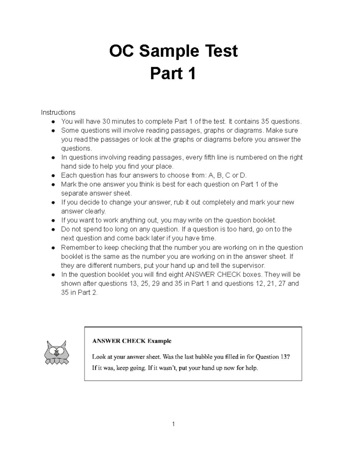 OC Sample Test Paper: Part 1 Instructions and Questions - Studocu