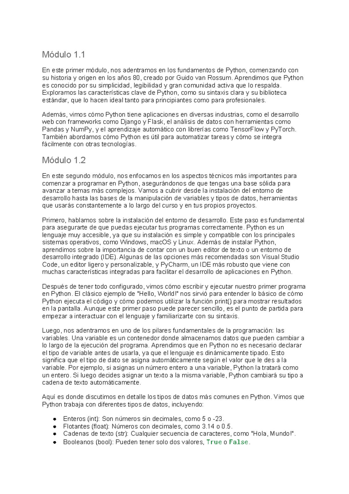 Módulo 1: Fundamentos de Python y Manipulación de Variables - Studocu