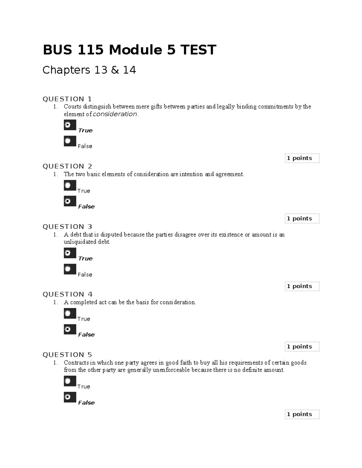 BUS 115 Module 5 TEST: Review Questions for Chapters 13 & 14 - Studocu