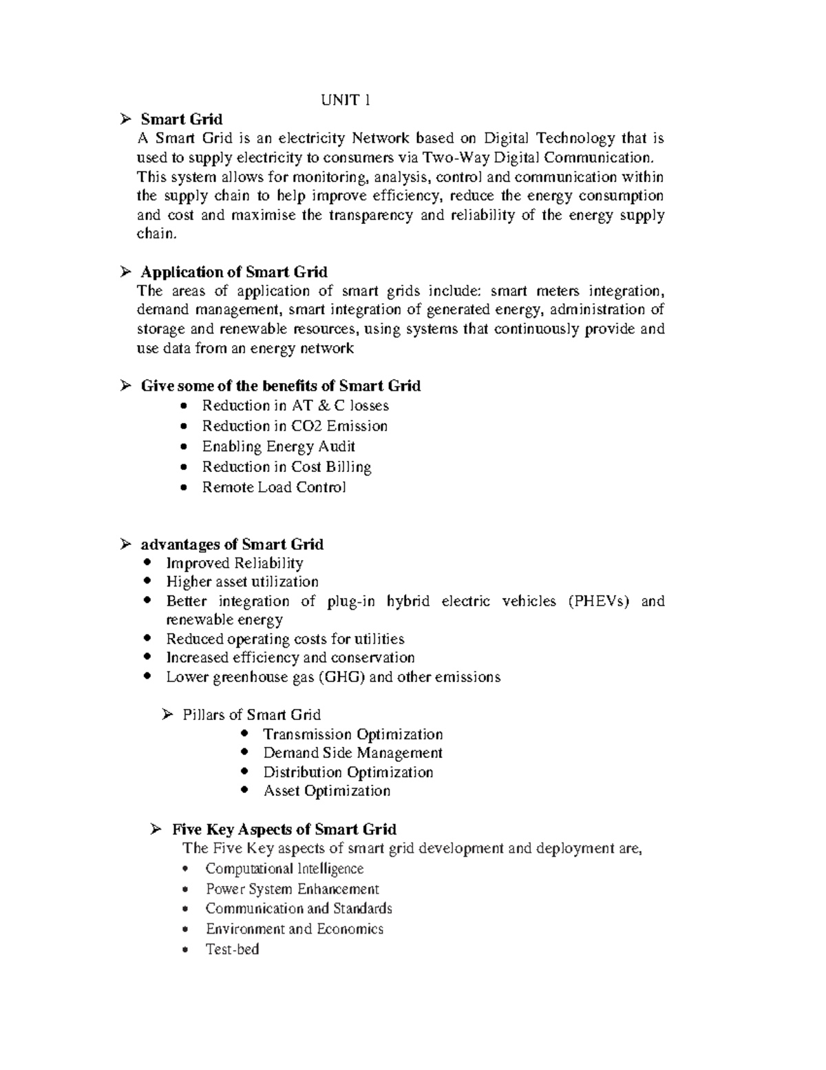 Unit 1: Smart Grid Overview and Applications in Energy Management - Studocu