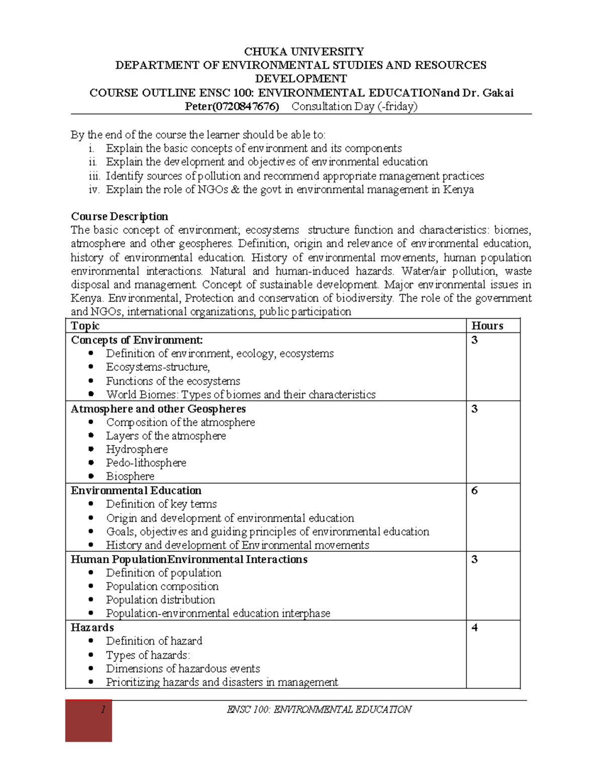ENSC 100: Comprehensive Notes on Environmental Education and Ecology ...