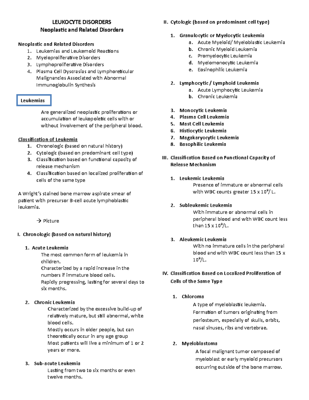 Leukemia Lecture Notes 1: Classifications & Cytochemistry Insights ...