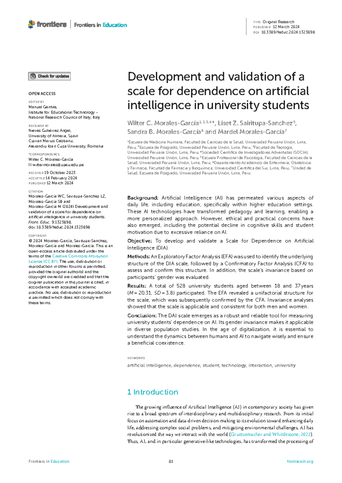 Development and Validation of the Dependence on AI Scale (DIA) for ...