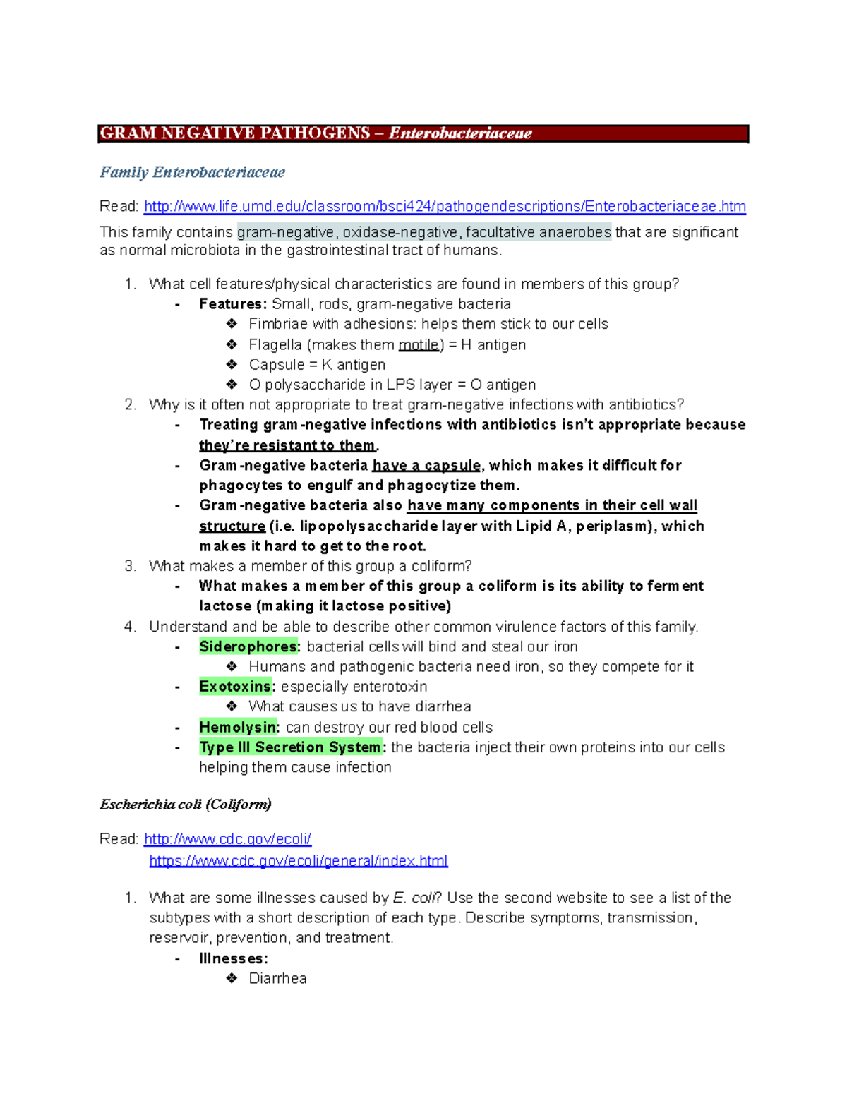 Unit 4 Reading Guide PART 1 - Gram Negative Pathogens - GRAM NEGATIVE ...
