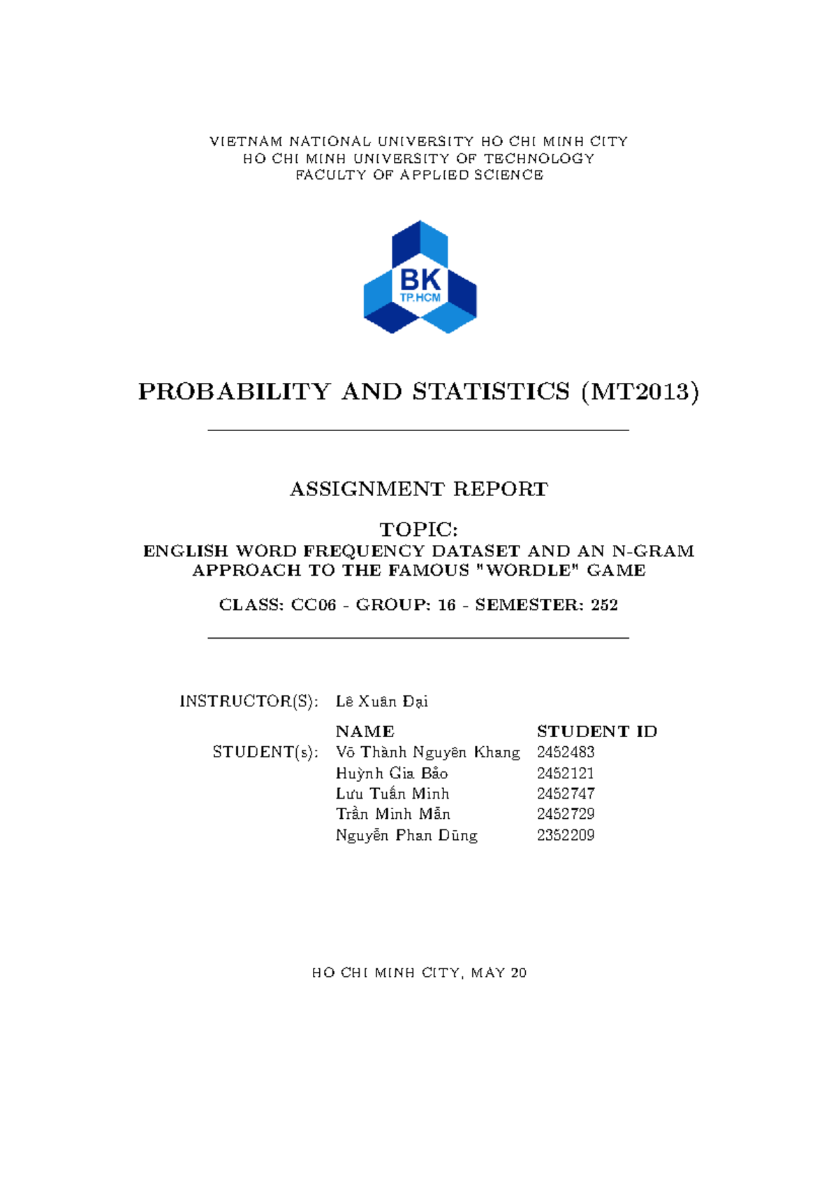 Probability and Statistics (MT2013) Assignment on English Word ...