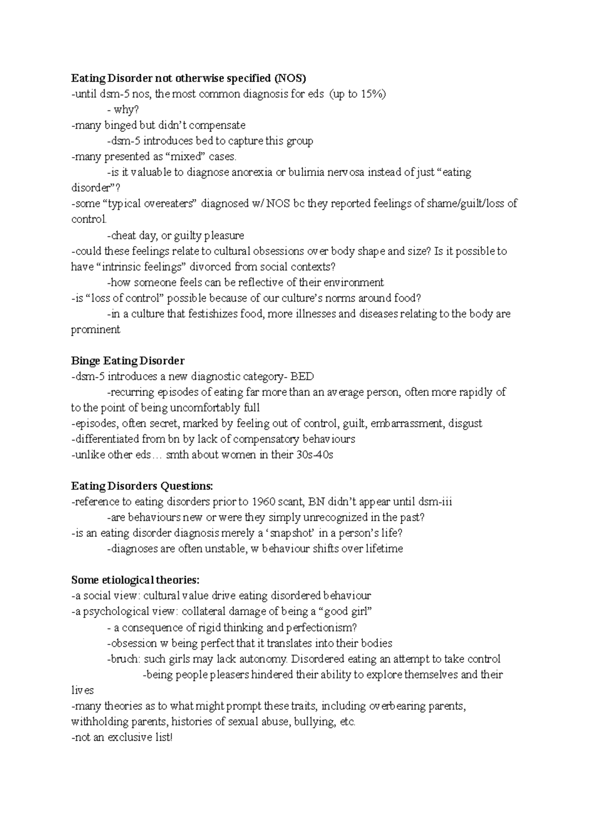 Eating Disorders: NOS, BED, and Cultural Influences - H Lthage 1CC3 LEC ...