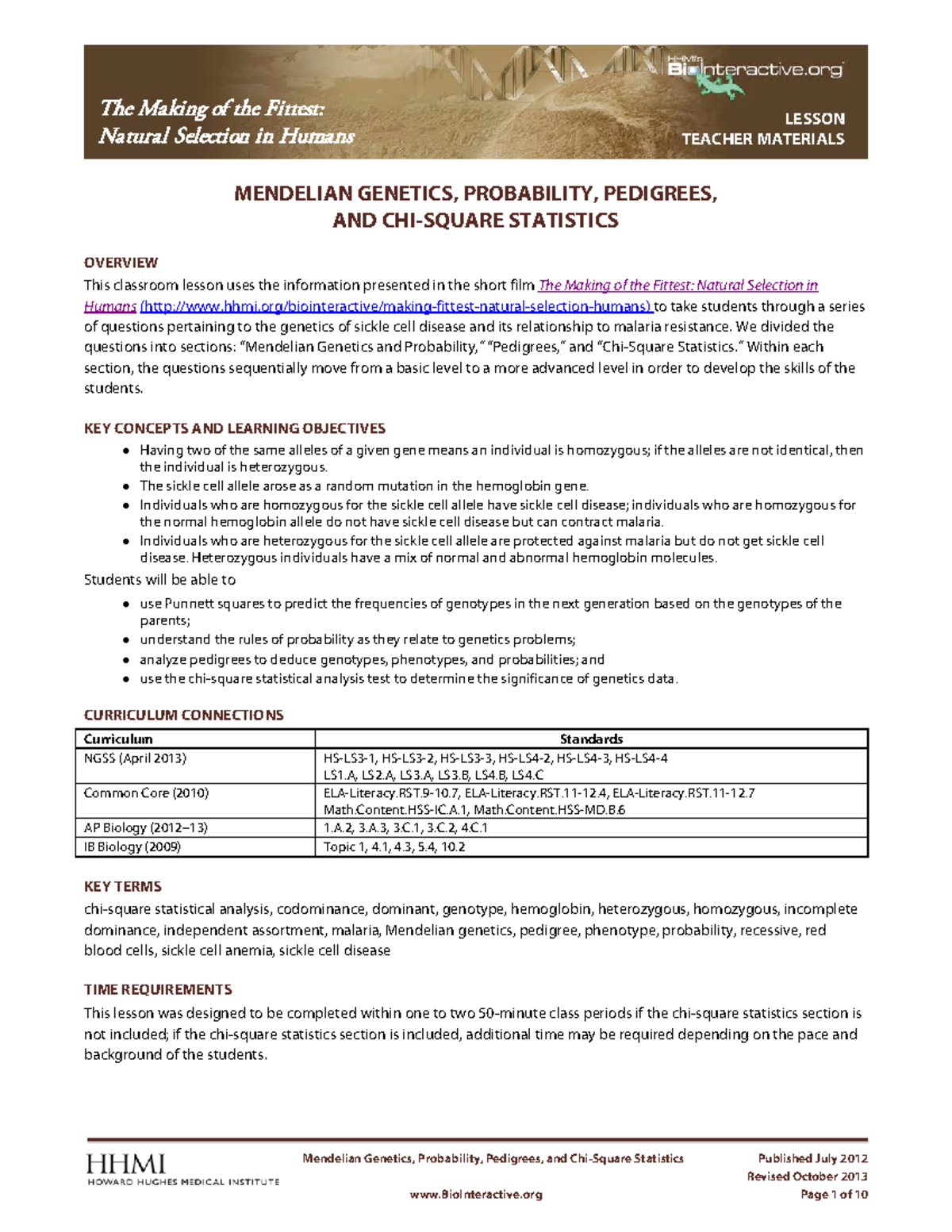Sickle Cell Genetics: Mendelian Principles and Chi-Square Analysis ...