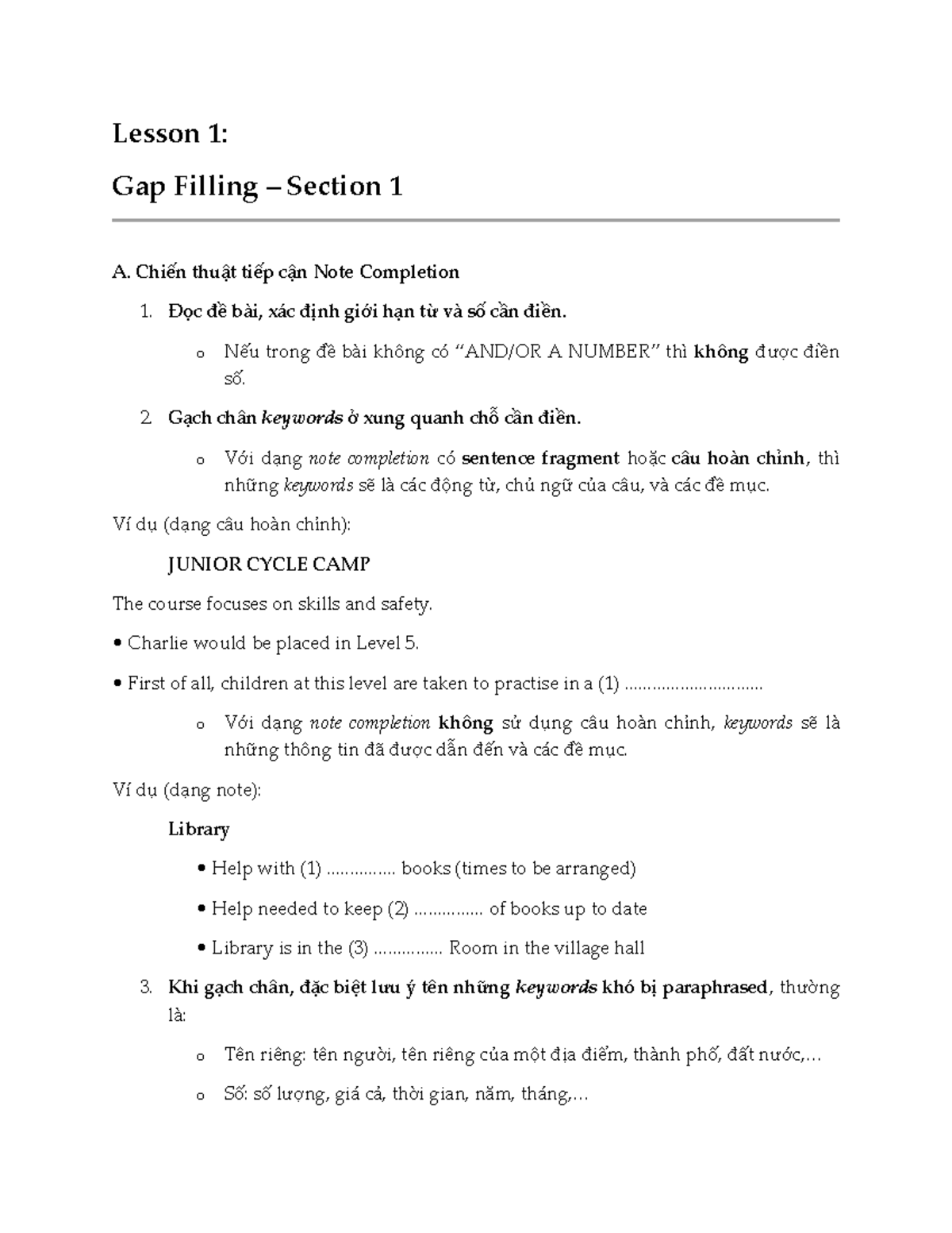 Lesson 1: Note Completion Strategies for IELTS Listening - Studocu