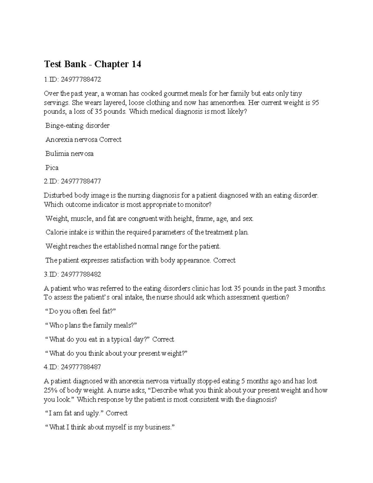 Test Bank Chapter 14 & 27 Answers for Final Exam - Studocu