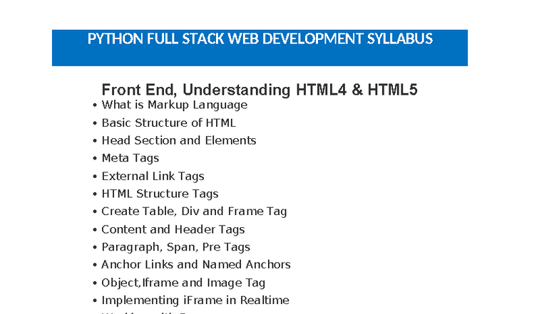 PYTHON FULL STACK WEB DEV SYLLABUS: HTML, CSS, JS & PYTHON - Studocu