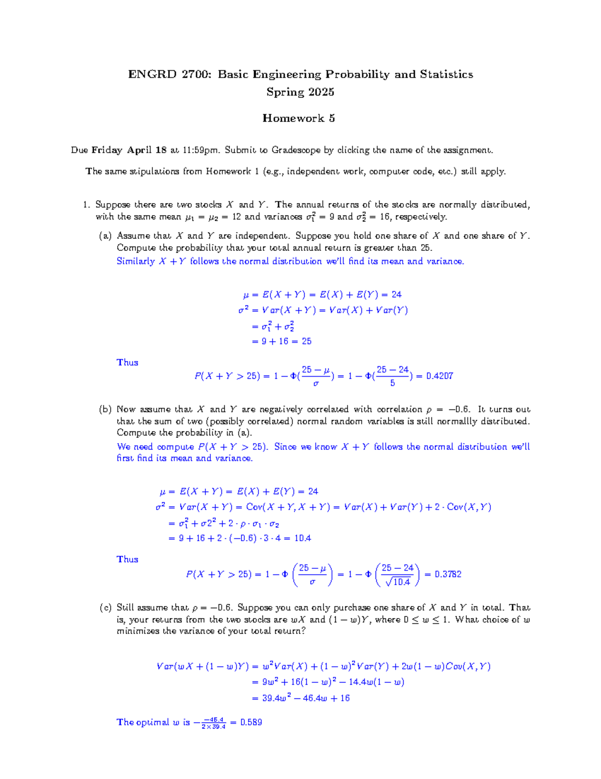 ENGRD 2700: Basic Engineering Probability & Stats Spring 2025 Homework ...