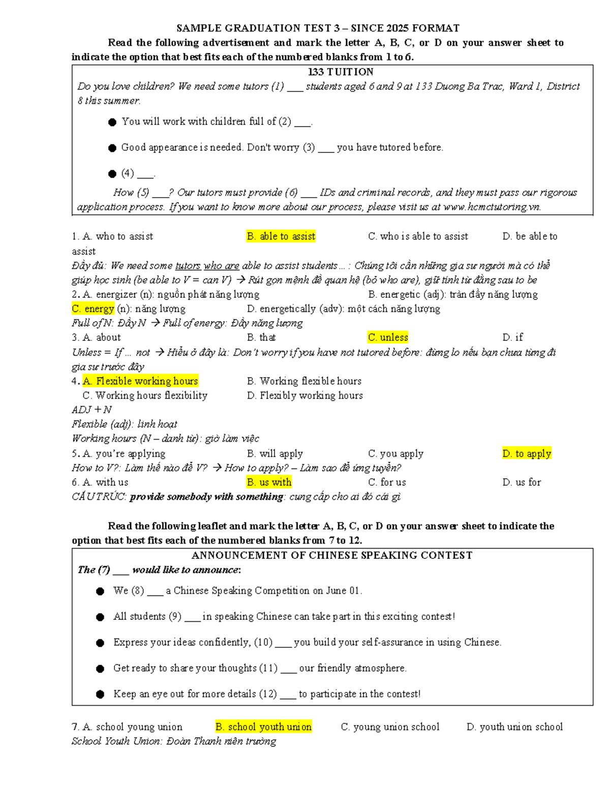 SAMPLE GRADUATION TEST 4 – SINCE 2025 FORMAT - Studocu