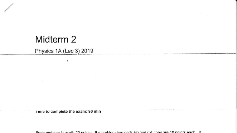 Physics 1A Midterm Exam 2 Solutions and Guidelines - Studocu