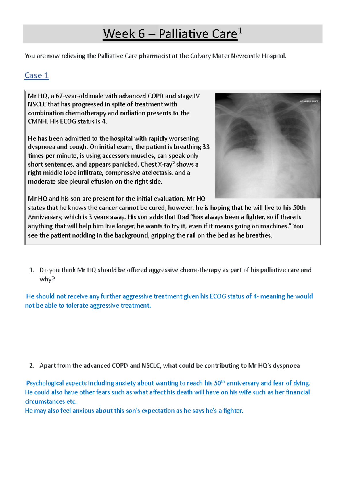 Week 6 Care1: Palliative Case Study and Management Strategies - Studocu