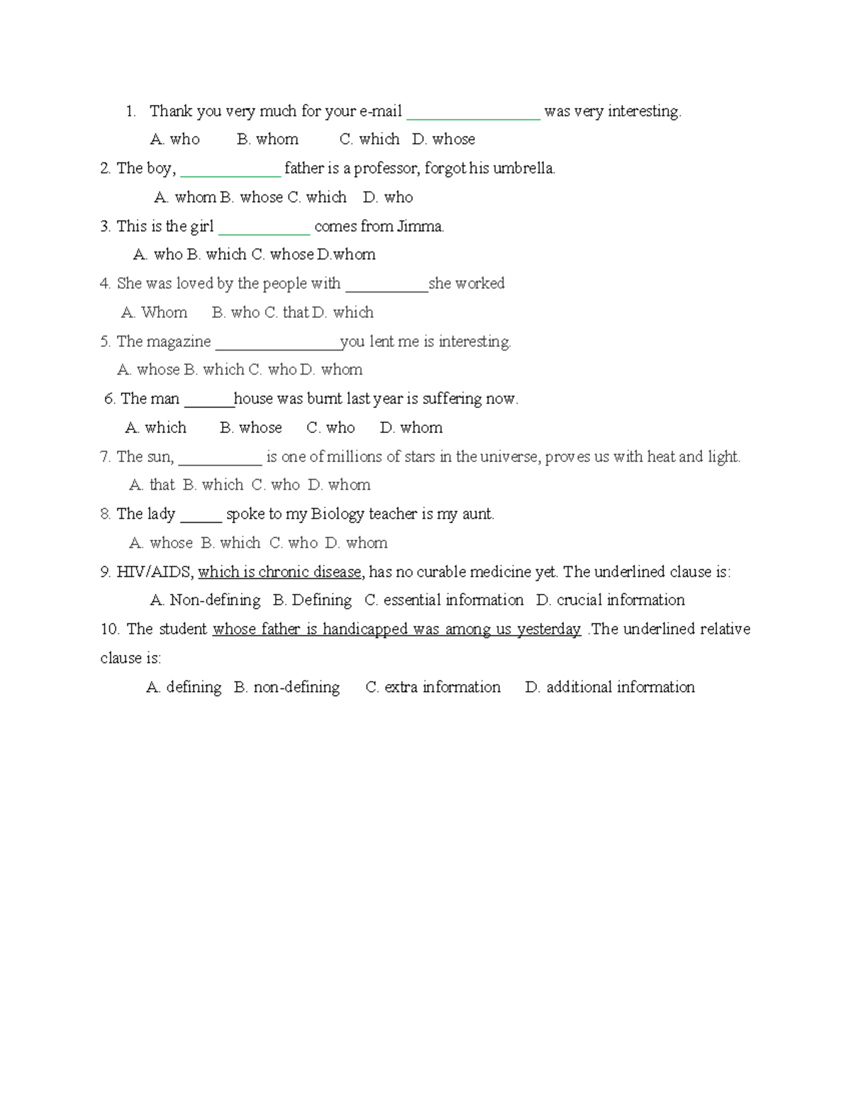 Relative Clauses Worksheets - Essential Exercises for Mastery - Studocu