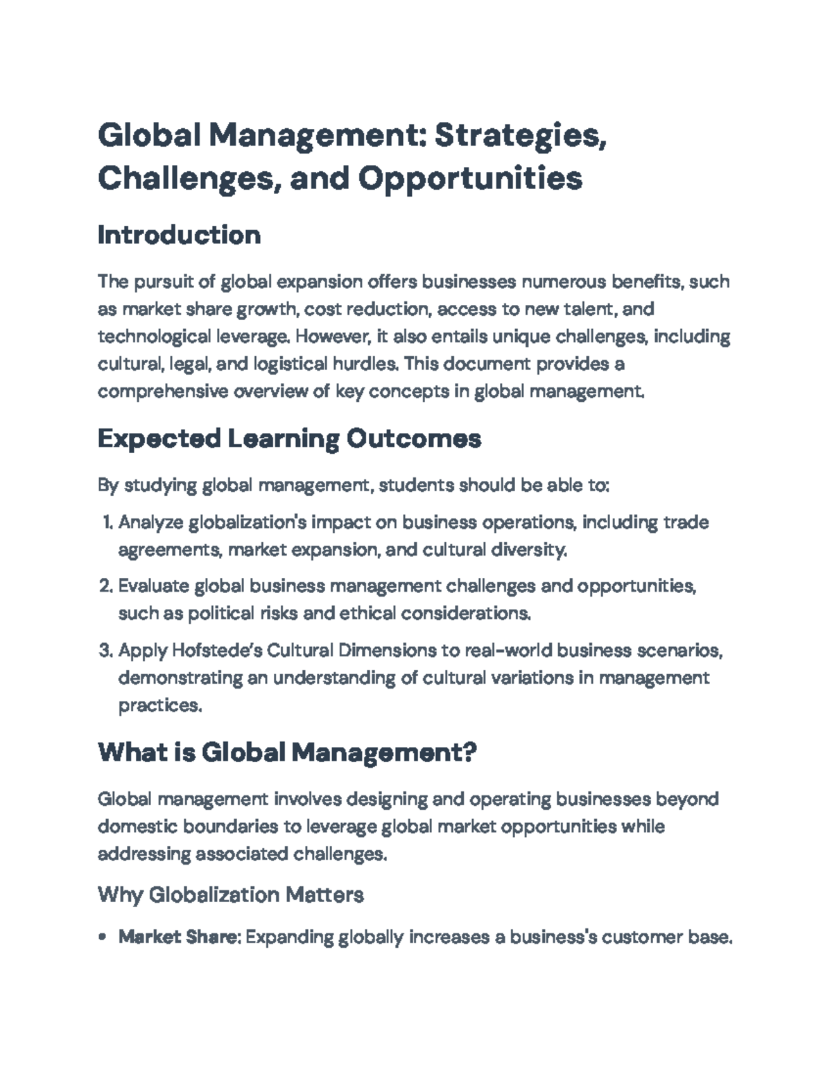Global Management: Strategies, Challenges & Opportunities Overview ...