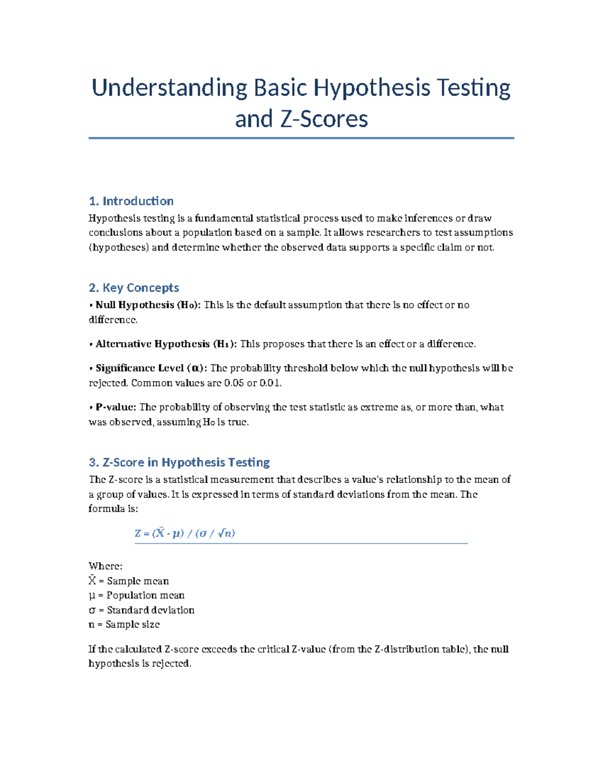 Hypothesis Testing and Z Score Basics - Understanding Basic Hypothesis ...