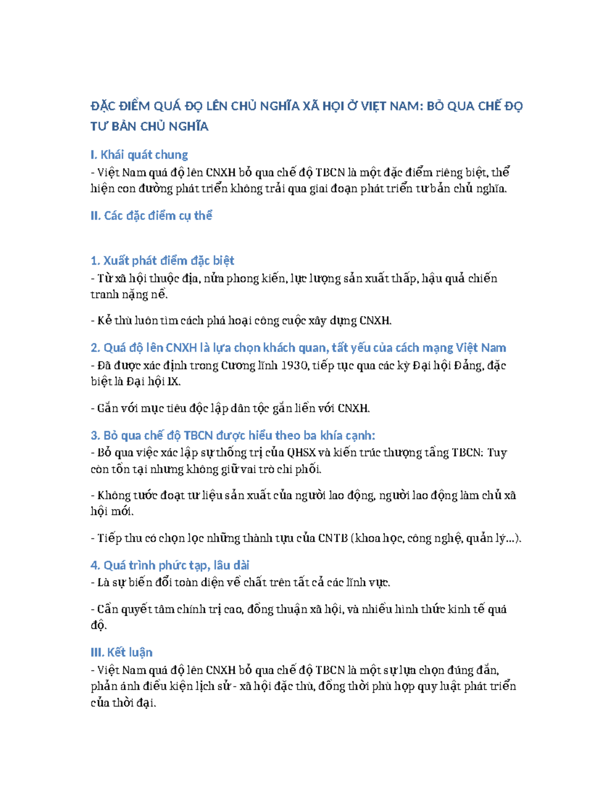 Đặc Điểm Quá Độ Lên CNXH Ở Việt Nam: Bỏ Qua Chế Độ TBCN - Studocu