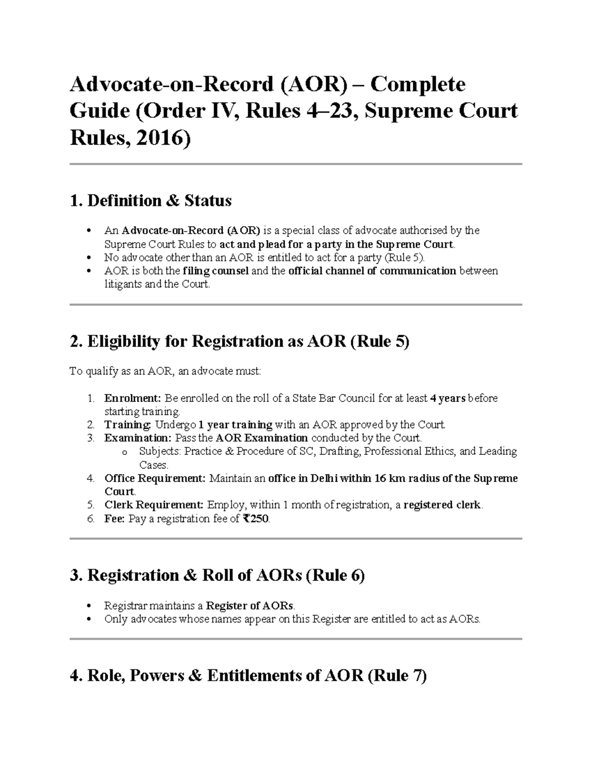 AOR Notes: Complete Guide to Supreme Court Rules, 2016 - Studocu