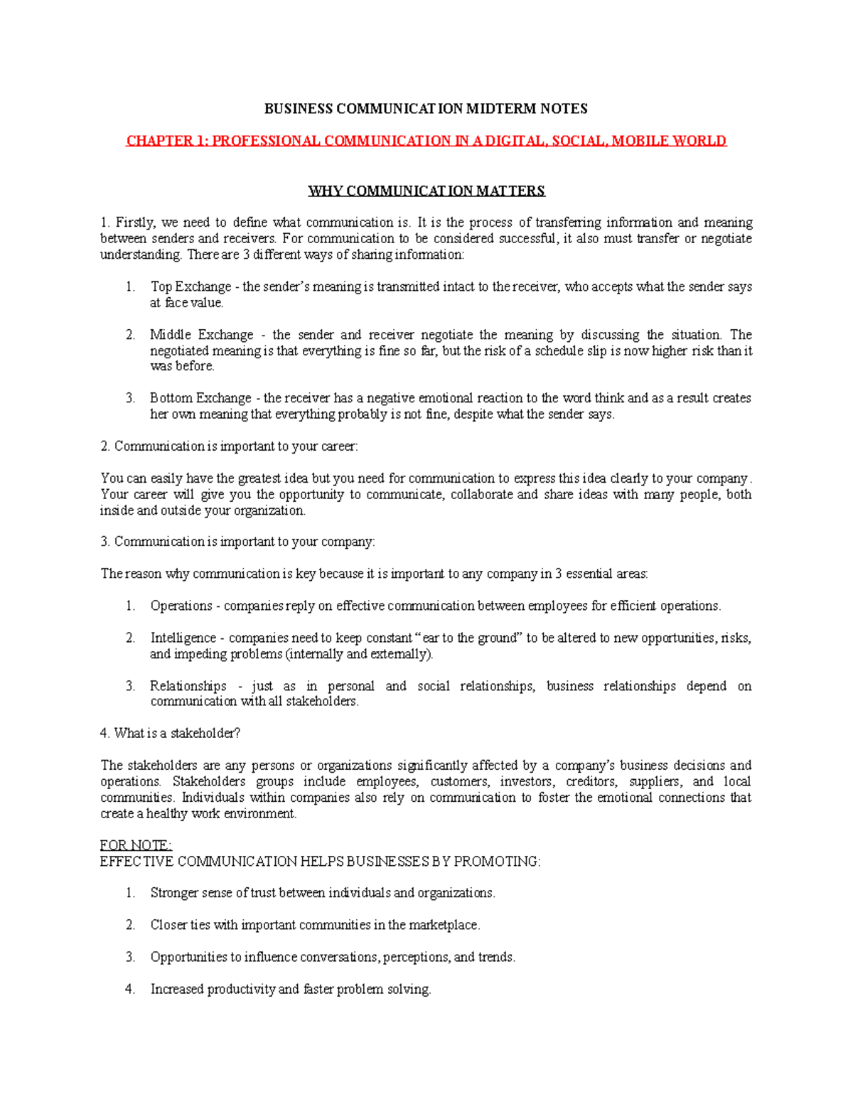 Business Communication Midterm Study Notes (BUS 101) - Studocu