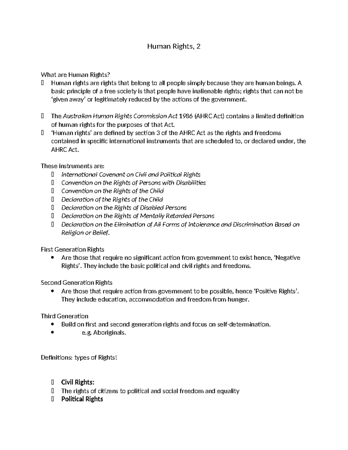 Human Rights 2 - Comprehensive Study Notes on Rights and Protections ...
