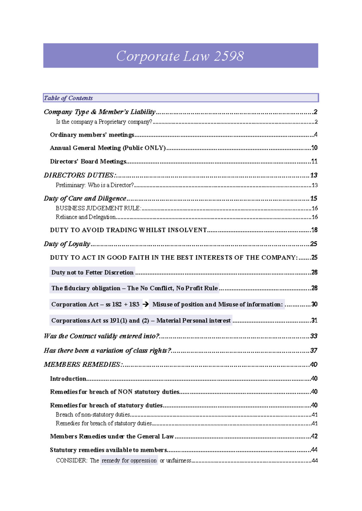 Corporate Law Final Exam Notes: Key Concepts & Member Liabilities - Studocu