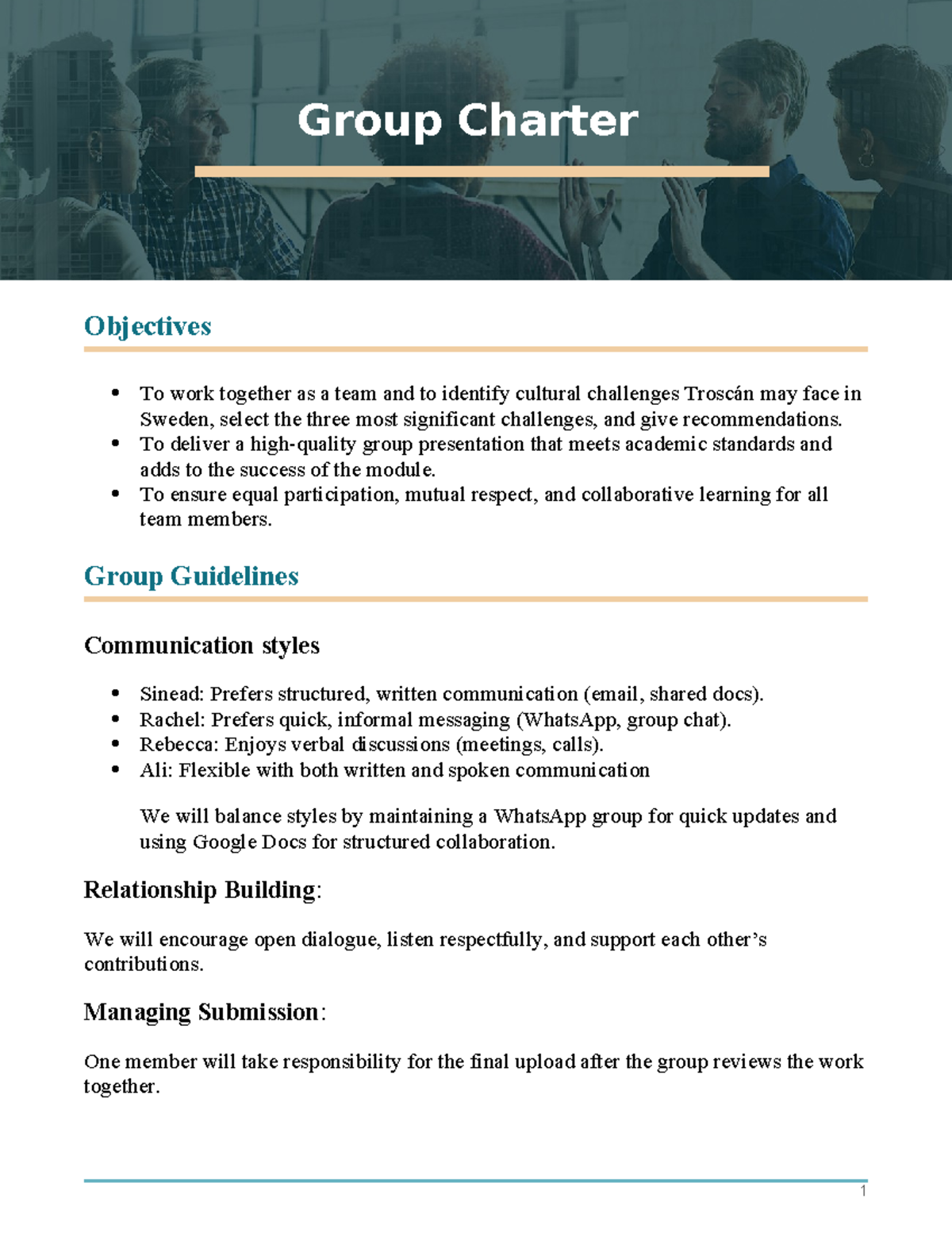 Group Charter Objectives & Guidelines for Team Collaboration - Studocu