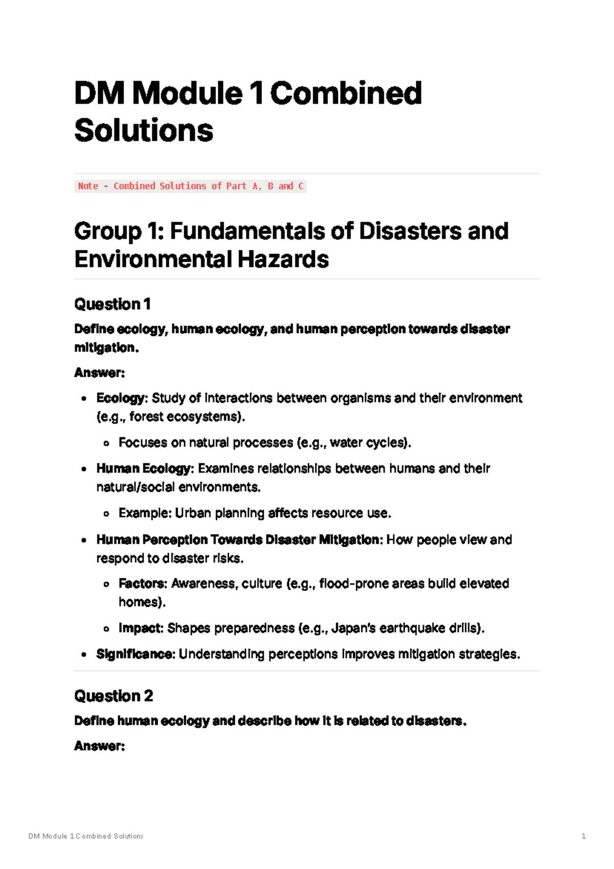 DM Module 1 Combined Solutions: Understanding Disasters and ...