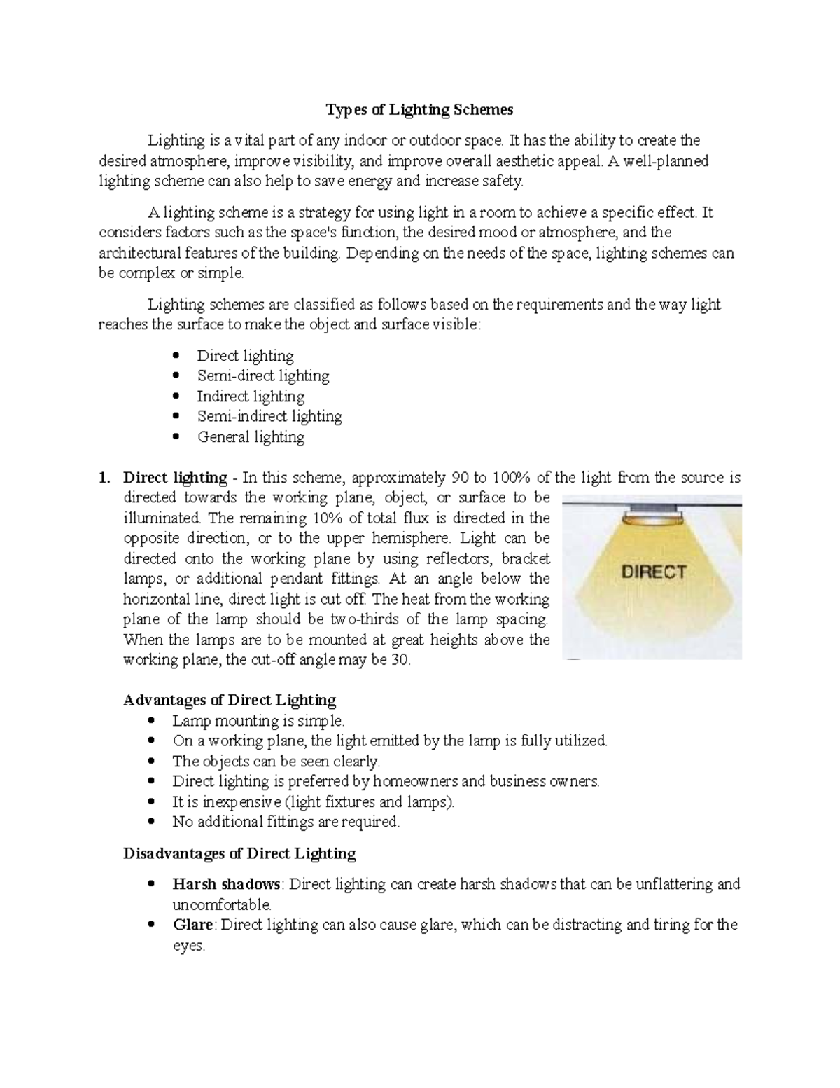 Lighting Schemes: Direct, Semi-Direct, Semi-Indirect, & General - Studocu