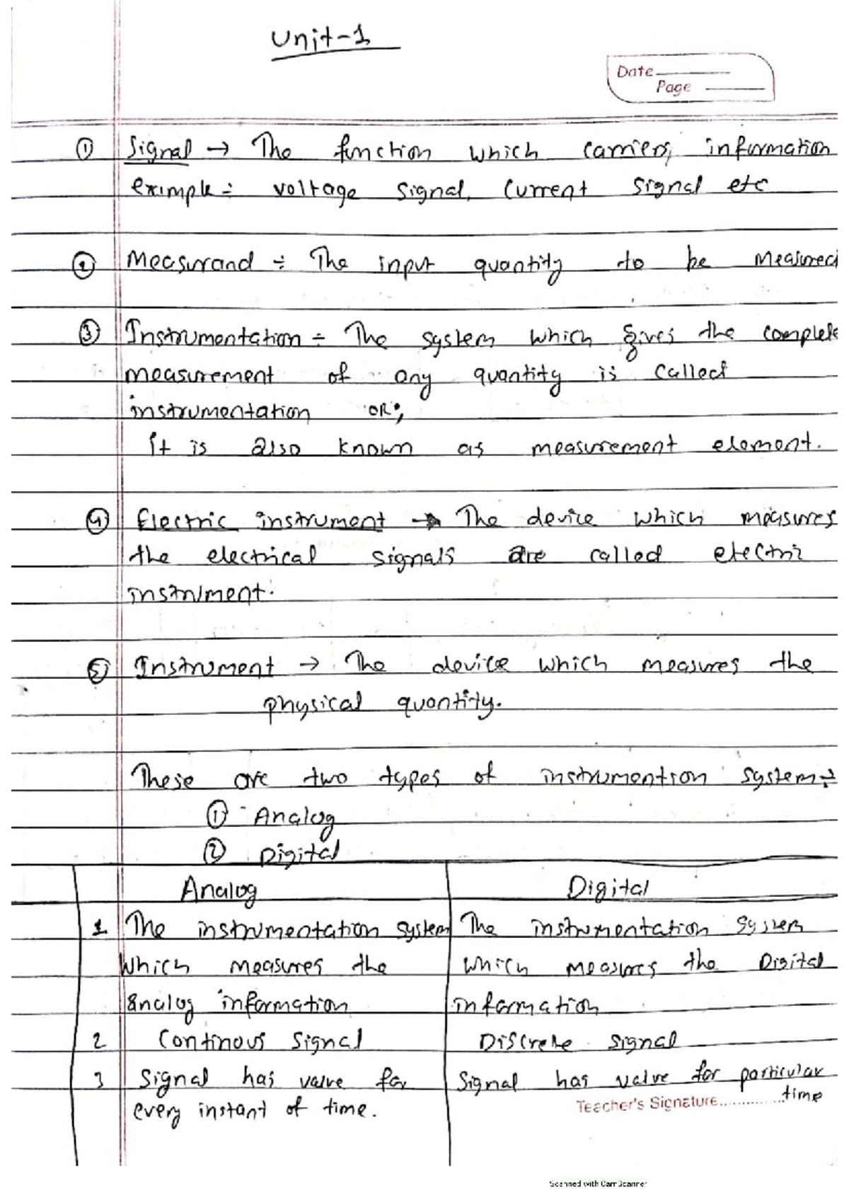 Instrumentation Notes (ENG-101) - Key Concepts and Definitions - Studocu