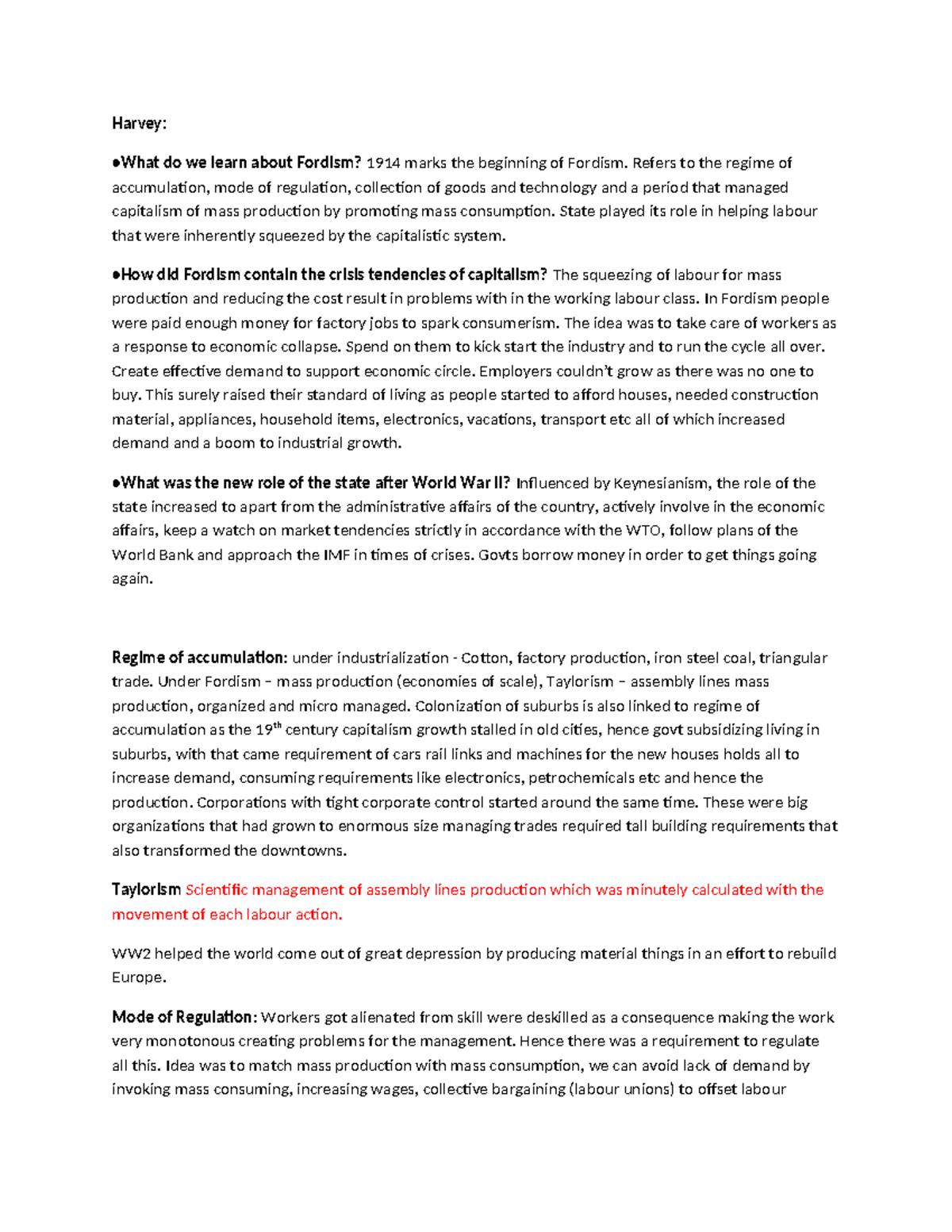 5.1 Analysis of Fordism: Insights from Harvey and Sennett - Studocu