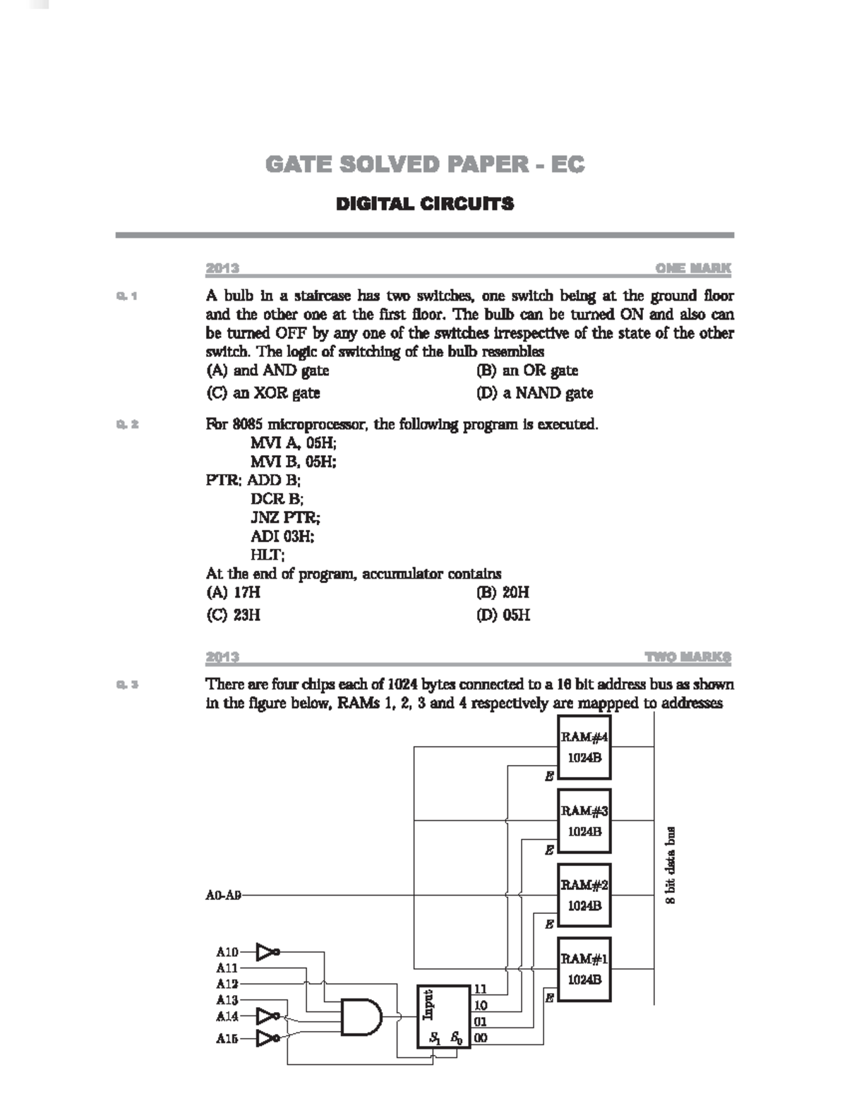 GATE SOLVED PAPER EC DIGITAL CIRCUITS 2003-2013: ONE & TWO MARK ...